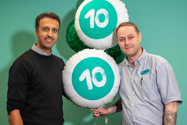 Faizan Khan and Ben Cumpsty celebrating The Cumberland's 10th anniversary