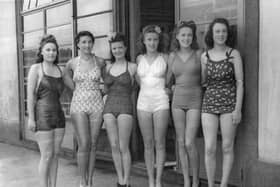 Finalists in the 1945 National Bathing Beauty Contest held at  Morecambe's Super Swimming Stadium. Photo courtesy of Lancaster Museums Service.