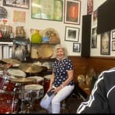 Barbara McInnis with former Simply Red drummer Chris Joyce, who has been teaching her the drums.