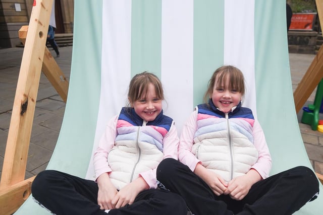 Summer of Rewind music event in Market Square, Lancaster. Pictured are twins Annabelle and Emily Parker, both aged seven. Picture by Daniel Martino.