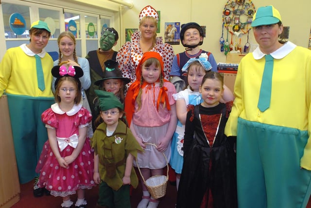 Pupils and staff at Flakefleet Primary School in Fleetwood dressed as their favourite book characters for national book week in 2008. Pictured are Tweedledum and Tweedledee with some of the prize winners