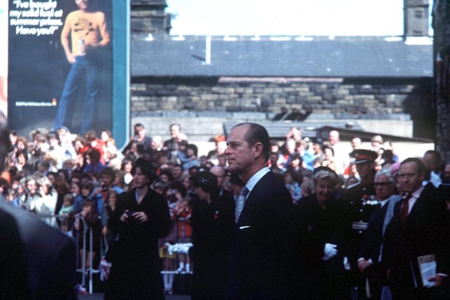 Prince Philip before the crowds in Lancaster for the silver jubilee visit. From Mr R Walker, Slyne.