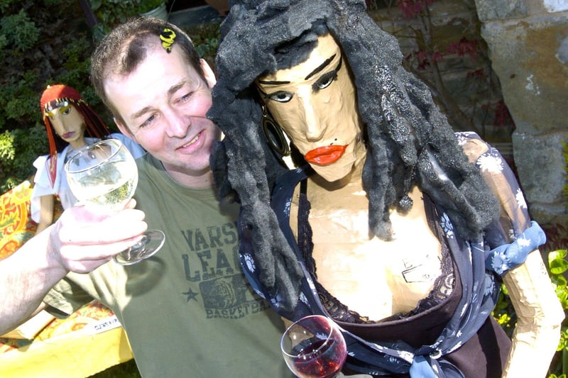 Andrew Porter with his Amy Winehouse scarecrow at Wray Scarecrow Festival.