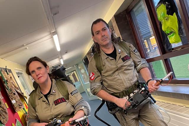 Lancaster Ghostbusters on patrol at a local school.