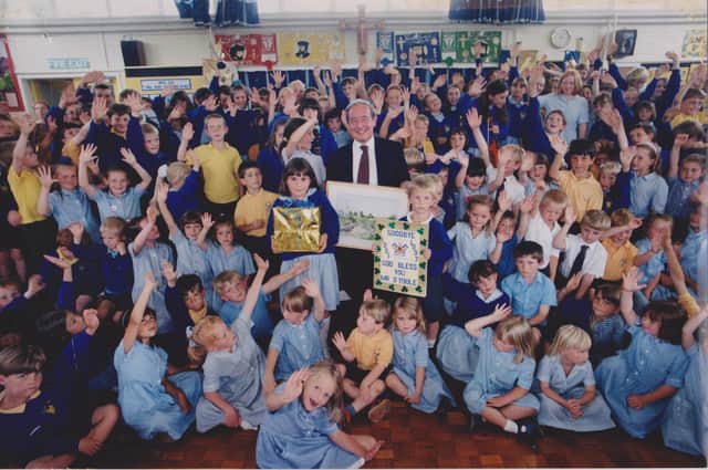 Don O'Toole with pupils on his retirement from St Peter's RC Primary school in Lytham