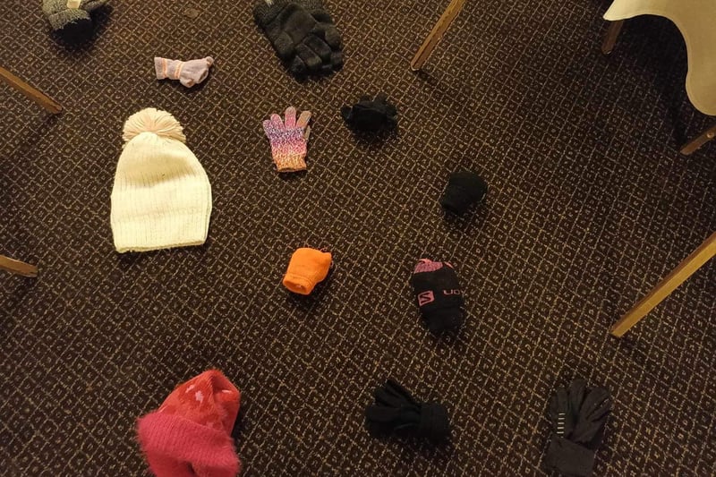 Tiny children's gloves, woolly hats and single gloves were all left behind at Lancaster on Ice.