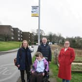 Pictured at the new access to Miss Whalley's Field are Christ Church vicar, Rev Carol Backhouse; Sarah Bayton; Friends of Miss Whalley's
Field chair, Paul Wiggins and County Coun Lizzi Collinge.