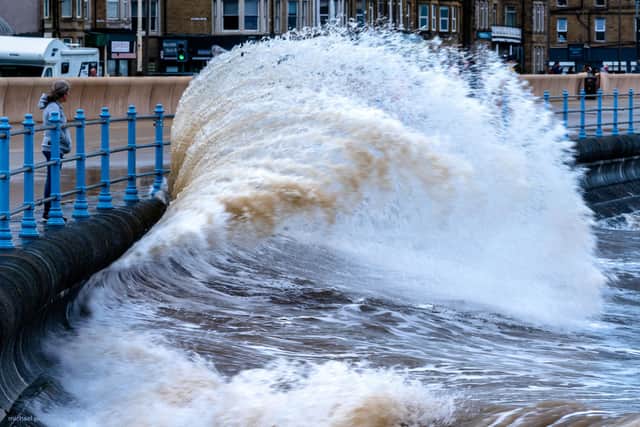 High tide at Morecambe in windy weather conditions. Picture by Michael Pearson.