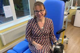 Carol Sedgwick, a Carnforth based chiropodist, with her dog Rubie at Bay Vets.