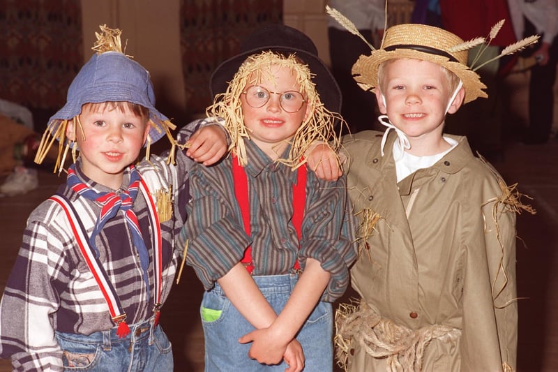 Three young dancers from Alysia Gilda School of Dance, Bolton-le-Sands, from left, Peter Kneale-Jones, William Boyes and Alex Doolan, who played the part of scarecrows in the show, School Daze, which took place at The Dome, Morecambe.