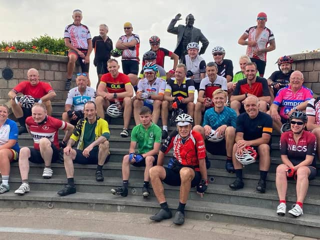The team in Morecambe at the end of the ride.