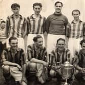 Dry Dock United - Senior Charity Cup Winners 1953/54. Front row L-R, Russell Dunkeld, Cyril Gardner, Reg Lowry, Jack McCrae, George Millings. Back row L-R, Jack Sargent, Stan King, Reg Gibbins, Les Robinson, Bob Baines, Ray Briggs.