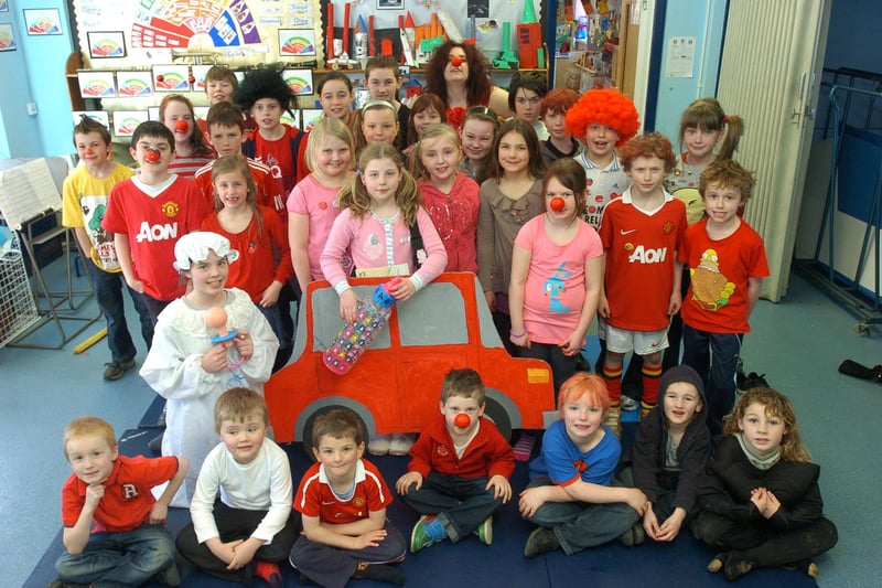 Pupils from Melling St Wilfrid's CE Primary School who entertained parents and staff with a musical performance for Red Nose Day.