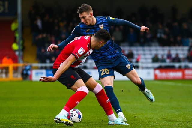 Liam Shaw's missed chance at Lincoln City summed up Morecambe's fortunes of late Picture: Jack Taylor