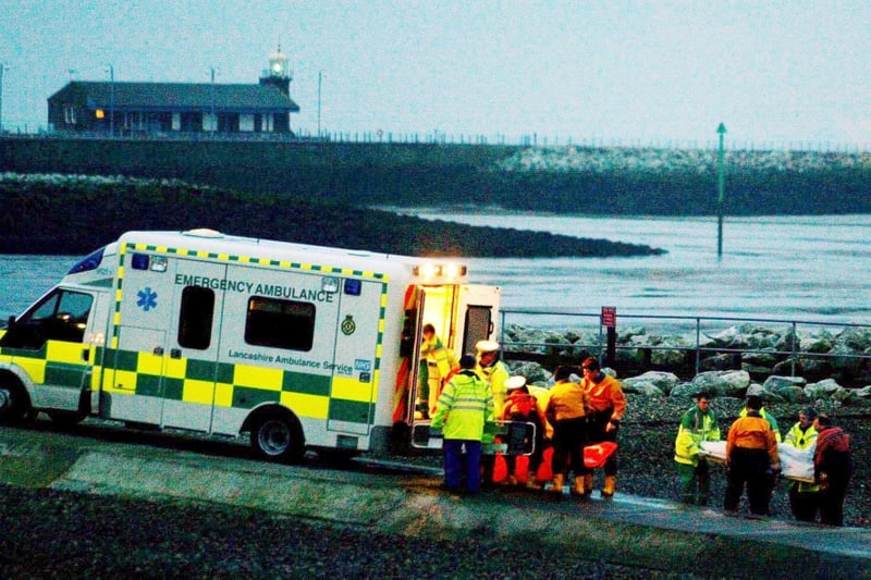 The rescue operation at Morecambe Lifeboat Station on Friday February 6, 2004.