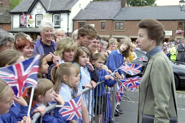 A quick word with the crowds outside Great Eccleston Village Centre, Princess Anne chats villagers before leaving