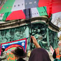 A rally in Lancaster protesting against the Israeli-Palestine conflict.