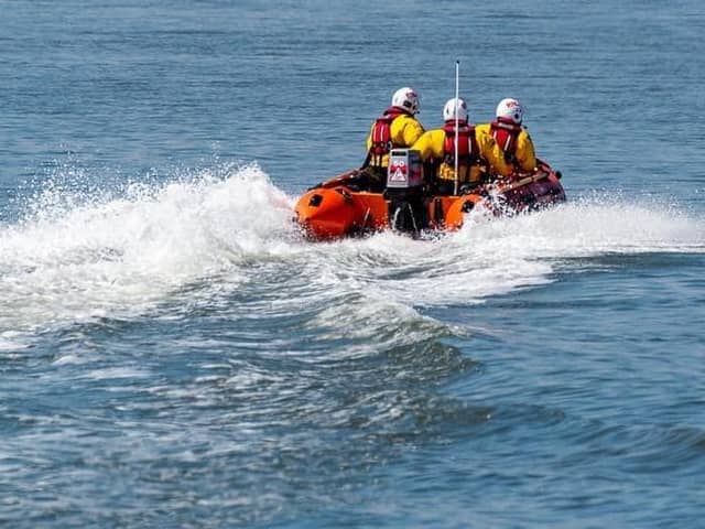 Morecambe lifeboat was called out to an inflatable rowing boat in difficulty in the bay.
