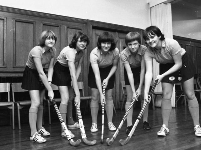 Five young hockey players from Morecambe High School who were selected to play for the Lancashire schools team, from left, Rachel Anderton, Susan Bowness, Alison Glover, Sally Thompson and Suzanne Briggs
