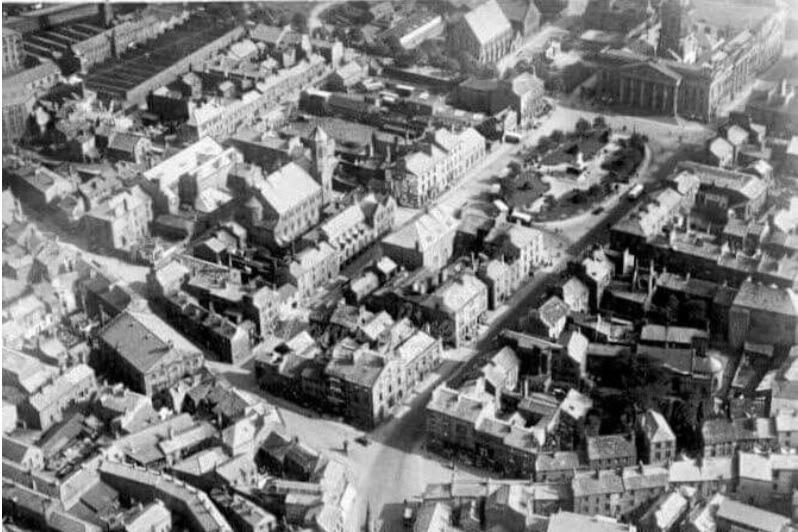 An aerial view of the area with Dalton Square top right, possibly taken in 1948. Photo: Historic England.