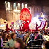 A giant drumming octopus was part of a parade for Morecambe Baylight 2024.