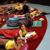 The 1st and 6th Morecambe Brownies enjoying a sleepover in the Circus ring at Blackpool Tower