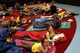The 1st and 6th Morecambe Brownies enjoying a sleepover in the Circus ring at Blackpool Tower