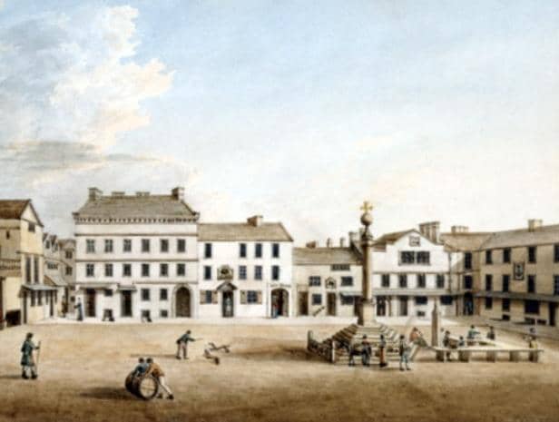 Market Square Lancaster around the 1820s – image courtesy The Whitworth, University of Manchester.
