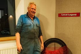 Lifesize cutouts of Ken Allen next to tyres were positioned at the event.