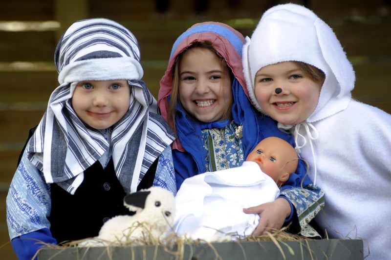 Moorside Primary School pupils Sonny-Rae Sayors, Alexis Wilson-Fish and Naomi Osbourne in the 2012 nativity.