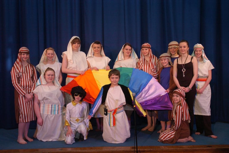 The cast of Joseph and his Technicolour Dreamcoat at Morecambe High School who entertained a hall full of local primary school children.