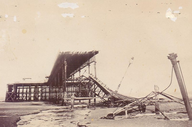A destroyed West End Pier after a storm on February 27, 1903. The pier was eventually demolished in 1978. (From Lancashire’s Seaside Piers by Martin Easdown).