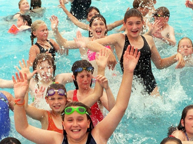 Youngsters enjoying the Big Splash at Bubbles leisure pool in Morecambe during the Lancaster Leisure Services Playschemes.