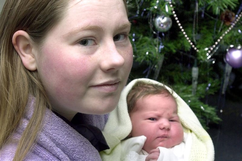 Leona Gibbins from Morecambe with Ashleigh Elizabeth Pearcy who was born at 7.20pm at the Royal Lancaster Infirmary on Christmas Day 2003. Ashleigh weighed 8lb 7oz (3.82 kilos).