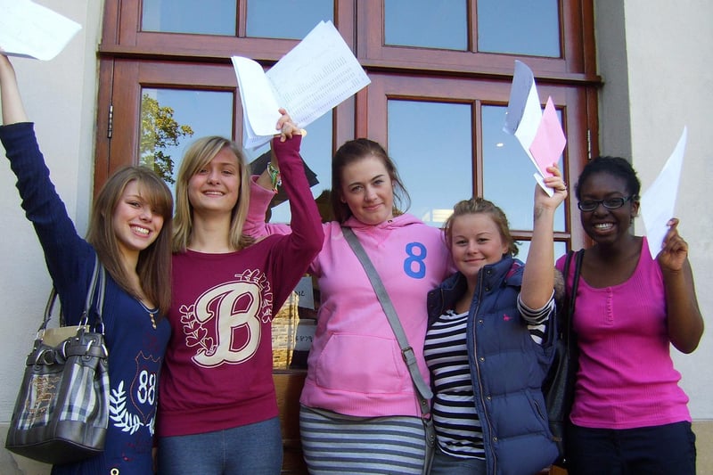 Lancaster Girls' Grammar School pupils celebrate their results.