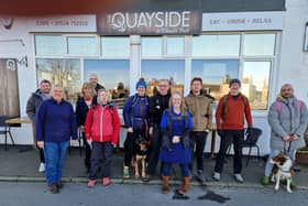 The group outside the Quayside Cafe in Glasson.
