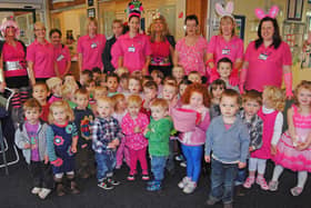 Staff and pupils from the nursery at Lancaster and Morecambe College had a pink dressing up day to support research into  breast cancer.