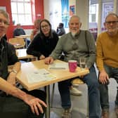 At a Lancaster Men's Shed coffee drop-in session are, from left: David Mace (chair of Lancaster Men's Hub), special guest Rachel Meadows (volunteer and community development manager of the UK Men’s Sheds Association), John Strivens and David Smith (trustees).