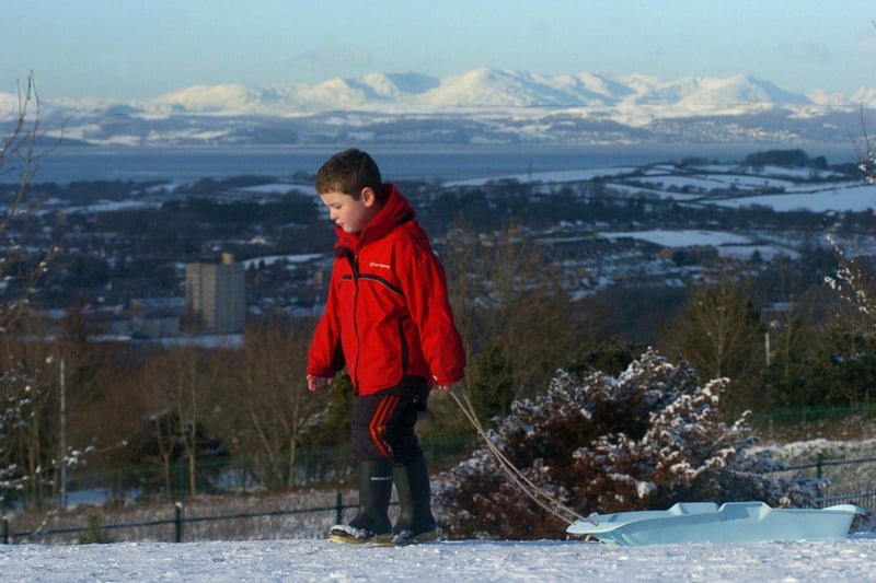 Ben Freitag, five, from Morecambe was one of the many school children who made the most of a snow day by sledging.