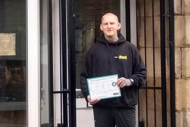 Max Elkins of Tattoos By MaxE, Rosemary Lane, Lancaster receives a rating of 4 following an inspection under the council’s new Tattoo Hygiene Rating Scheme.