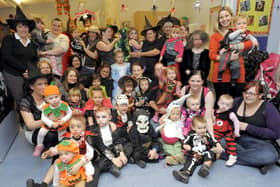 Witches and ghosts at a Balmoral Children's Centre, and Morecambe and Lancaster Home Start Halloween party.