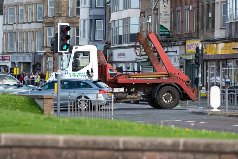 A dramatic crash scene being filmed on Morecambe prom for ITV's The Bay.