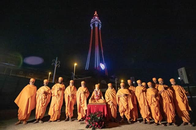 The lighting up of Blackpool Tower in red and white colours