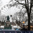 The Queen Victoria statue in the centre of Dalton Square sits amongst Lancaster on Ice.