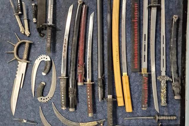 These are knives handed in to rural police teams in the Lancaster district as part of a knife crime operation. Picture from Lancashire Police.