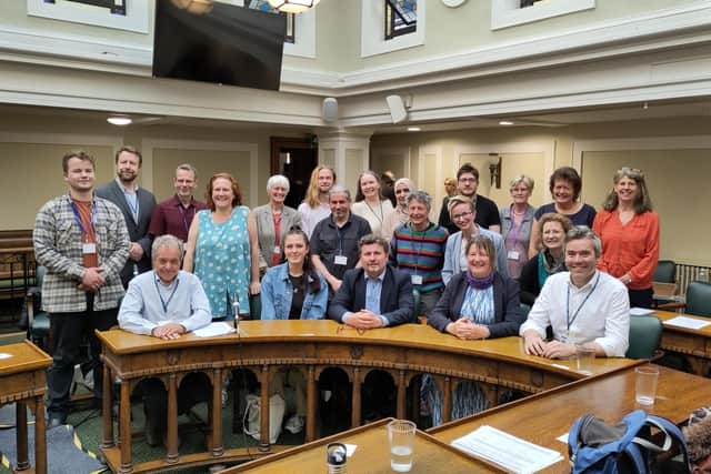 The new Green group of 21 councillors at Morecambe Town Hall after the first council meeting of the electoral year.