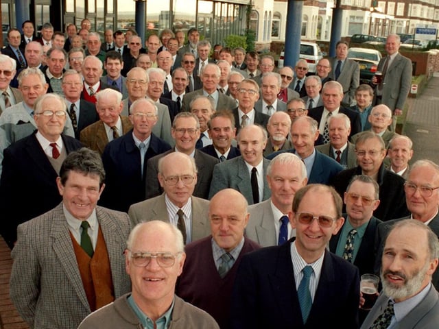 Retired employees of Heysham 1 power station with managers who hosted a Christmas lunch at the Strathmore Hotel, Morecambe.