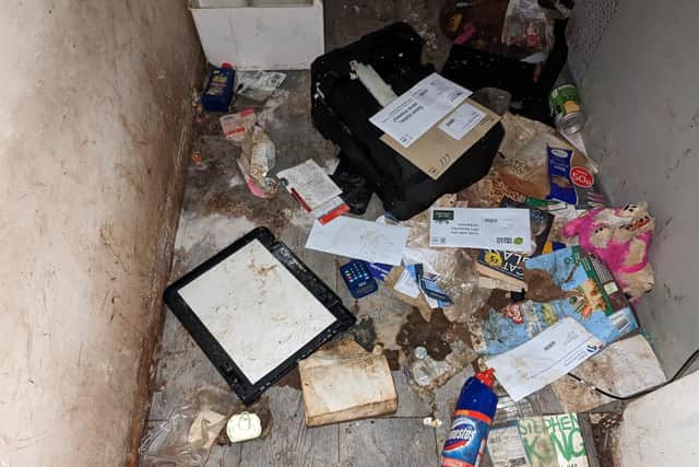 Rubbish, faeces and urine was on the floor of the property in which the dogs and cats lived in. Picture from the RSPCA.