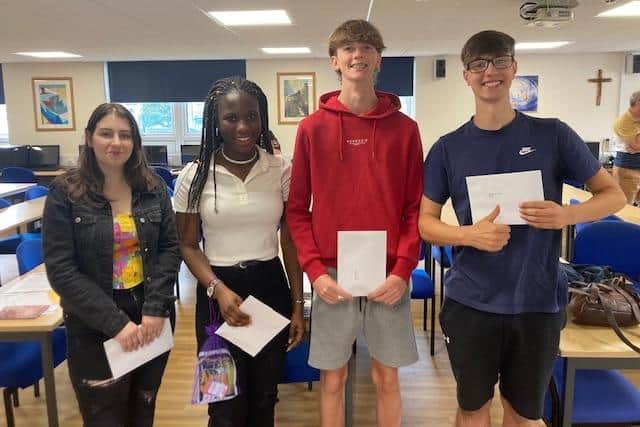 Our Lady's Catholic College pupils collecting their A-level results.