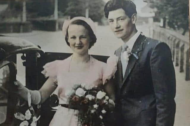 Joe and Joyce Taylor on their wedding day, 70 years ago